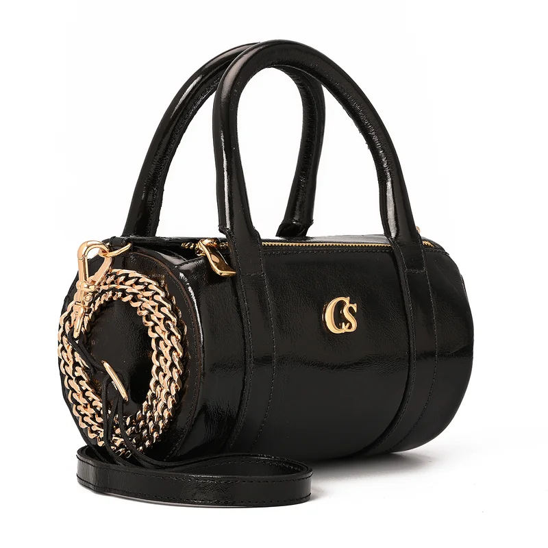 Carmen Steffens Cylindrical Black Leather Bag